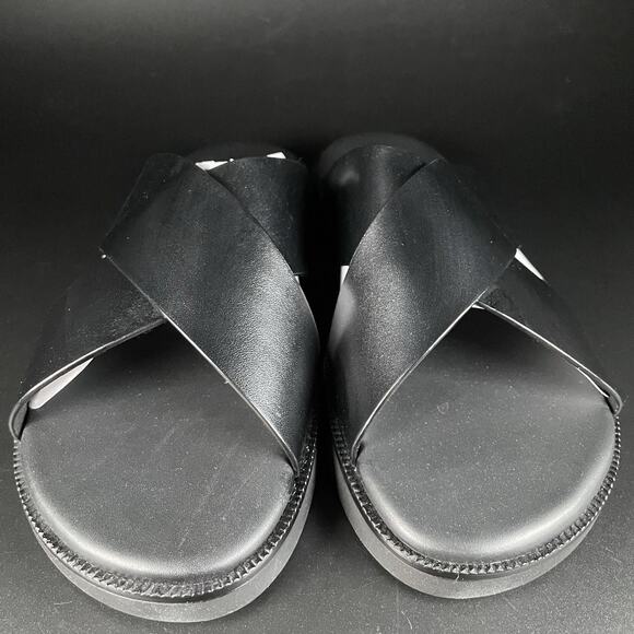 Cole Haan Nantucket Cross Strap Sandals Men’s Size 9 M Black Leather Slip On NEW - Picture 2 of 7